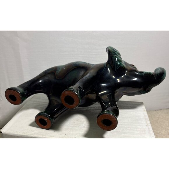 Blue Mountain Pottery Elephant Figure Green & Black Drip Glaze 8" Canada READ - Picture 8 of 10